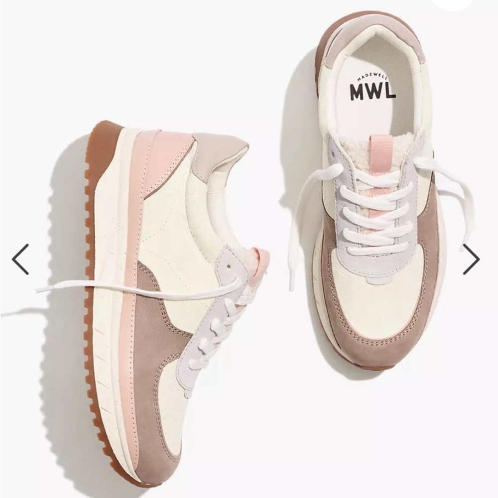Madewell trainer sneaker (sherpa edition) in cream, tan, and light pink